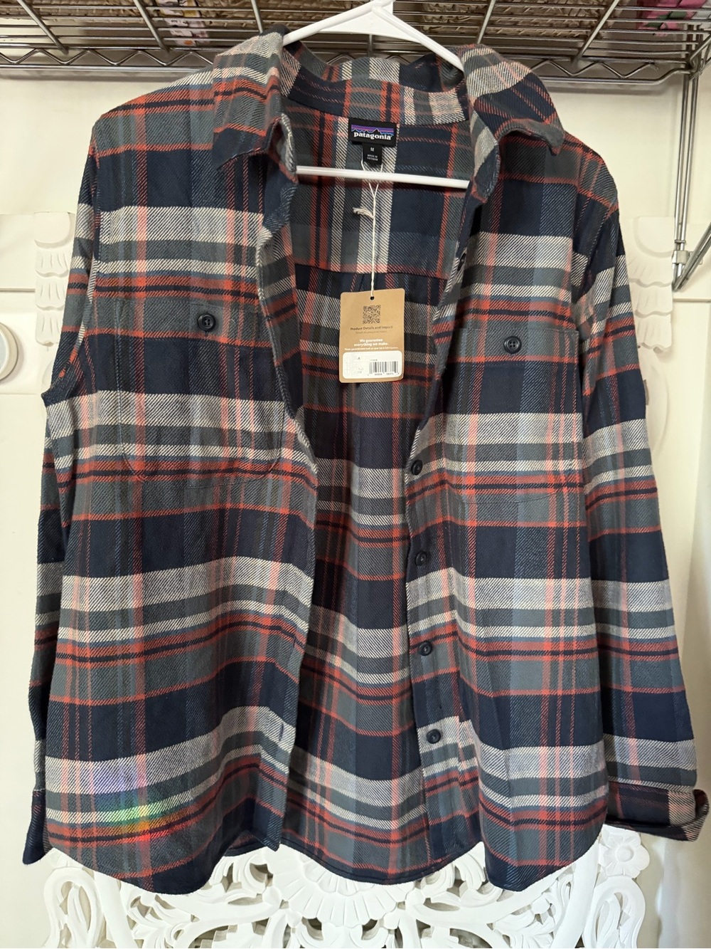 Patagonia Women’s Fjord Plaid Button-Up Shirt - Navy, Gray, Red